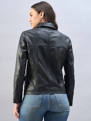 Urban Code Black Boxy Zip Trucker Leather Jacket - Image 2 of 5
