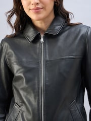 Urban Code Black Boxy Zip Trucker Leather Jacket - Image 4 of 5