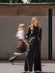 Urban Code Black Fitted Leather Trucker Jacket - Image 2 of 5