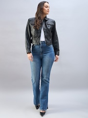 Urban Code Black Fitted Leather Trucker Jacket - Image 4 of 5