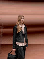 Urban Code Black Leather Biker Jacket With Whipstitching - Image 2 of 6