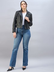 Urban Code Black Leather Biker Jacket With Whipstitching - Image 3 of 6