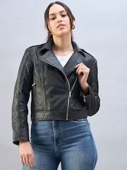 Urban Code Black Leather Biker Jacket With Whipstitching - Image 5 of 6