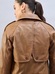 Urban Code Brown Cropped Leather Trench Jacket - Image 4 of 6