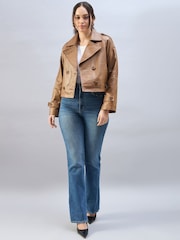 Urban Code Brown Cropped Leather Trench Jacket - Image 5 of 6