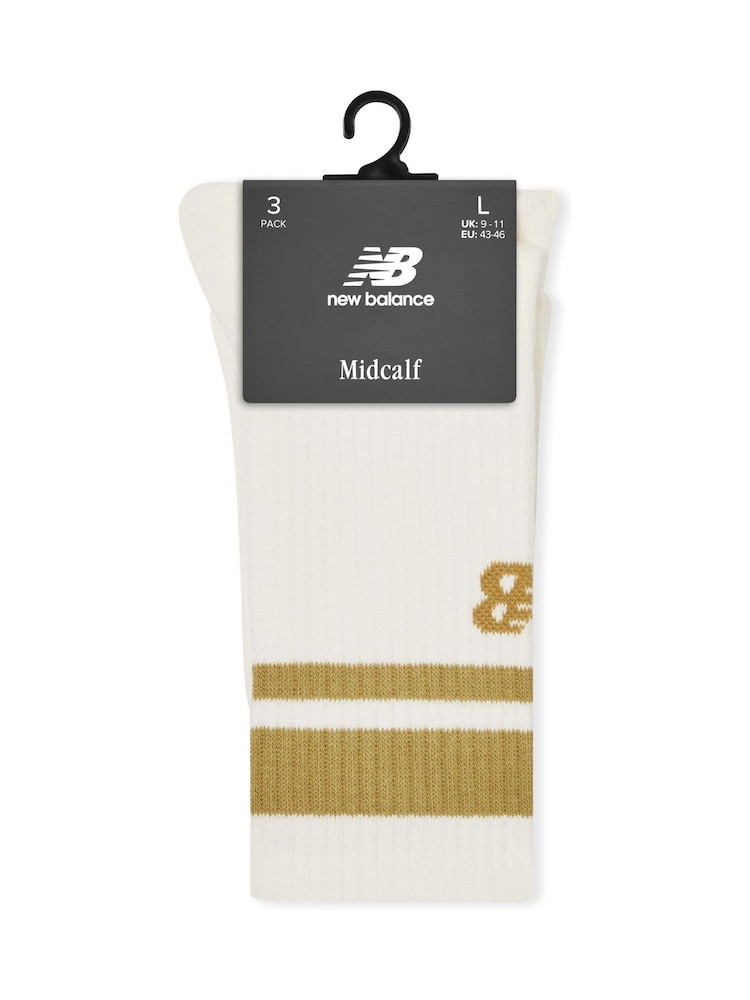 New Balance Cream NB Essentials Line Midcalf Crew Socks 3 Pack - Image 5 of 5