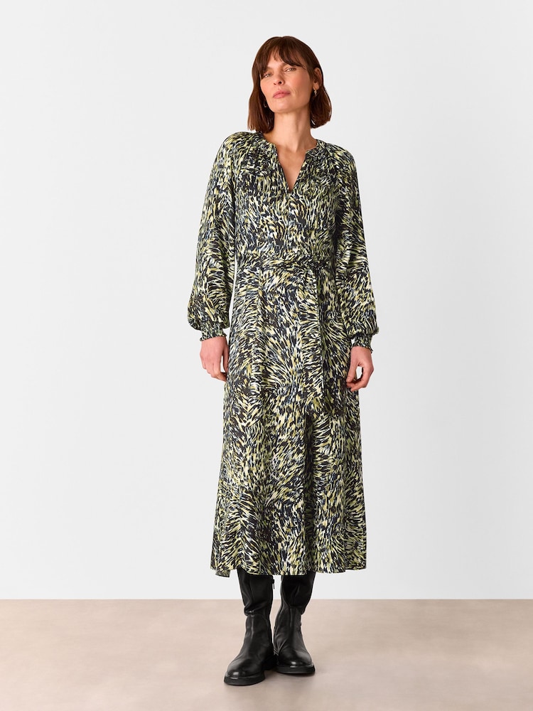Whistles Green Marlow Leopard Swirl Dress - Image 1 of 5