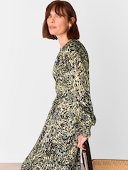 Whistles Green Marlow Leopard Swirl Dress - Image 4 of 5