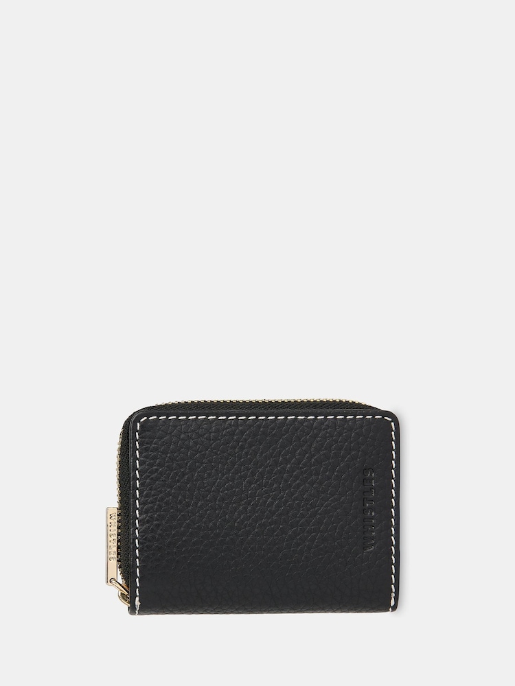 Whistles Black Koa Contrast Stitch Purse - Image 1 of 4