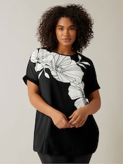 Evans Curve Contrast Floral Print Black T-Shirt - Image 1 of 5