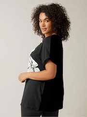 Evans Curve Contrast Floral Print Black T-Shirt - Image 3 of 5