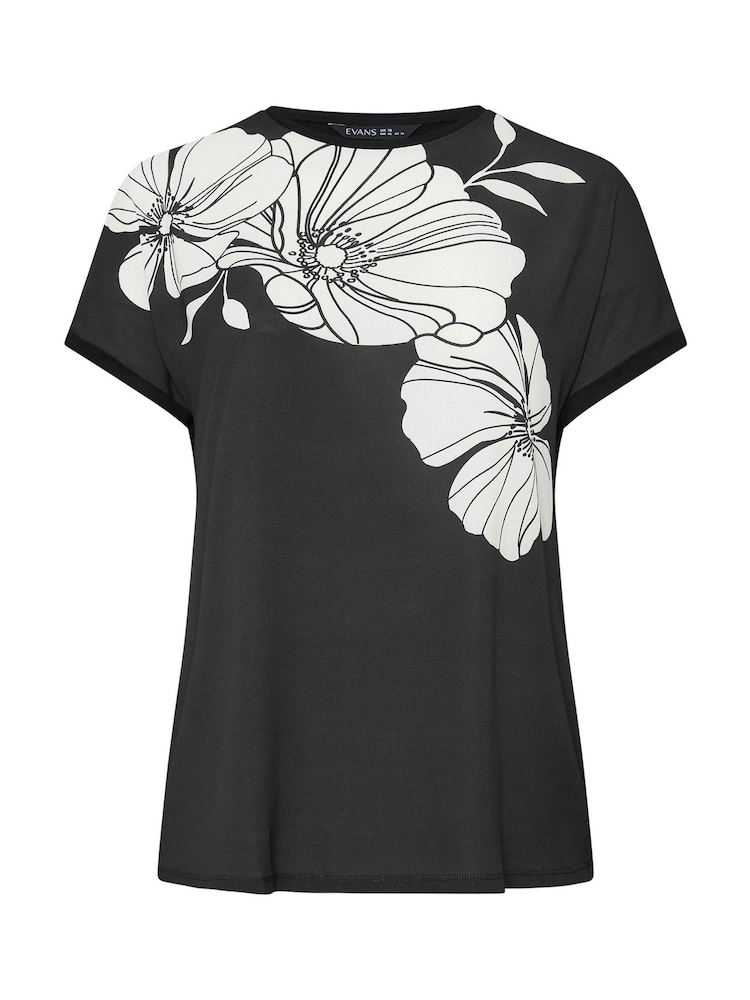 Evans Curve Contrast Floral Print Black T-Shirt - Imagen 5 de 5 Evans Curve Contrast Floral Print Black T-Shirt - Imagen 5 de 5