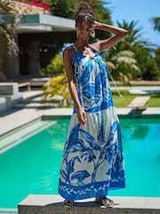 Friends Like These Blue 100% Cotton Flower Applique Tiered Maxi Dress - Image 1 of 4