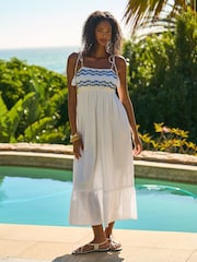 Friends Like These White 100% Cotton 2-in-1 Crochet Dobby Midi Dress - Image 1 of 4