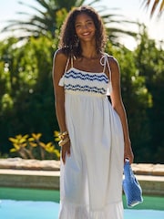 Friends Like These White 100% Cotton 2-in-1 Crochet Dobby Midi Dress - Image 4 of 4