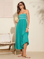 Friends Like These Green Shirred Embroidered Bandeau Midi Dress - Image 3 of 4