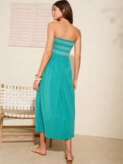 Friends Like These Green Shirred Embroidered Bandeau Midi Dress - Image 4 of 4