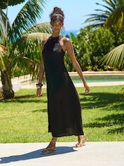 Friends Like These Black Lace Neck Halter Midi Dress - Image 3 of 5
