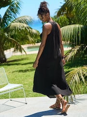 Friends Like These Black Lace Neck Halter Midi Dress - Image 4 of 5