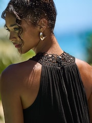 Friends Like These Black Lace Neck Halter Midi Dress - Image 5 of 5