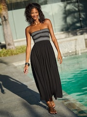 Friends Like These Black Shirred Embroidered Bandeau Midi Dress - Image 1 of 4