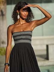 Friends Like These Black Shirred Embroidered Bandeau Midi Dress - Image 4 of 4