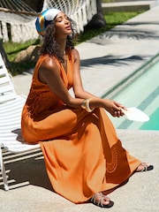 Friends Like These Orange V-Neck Tie Waist Maxi Dress - Image 4 of 5