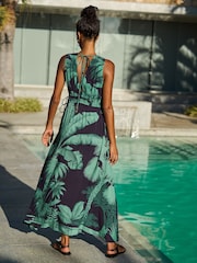 Friends Like These Black Tropical V-Neck Tie Waist Maxi Dress - Image 3 of 4