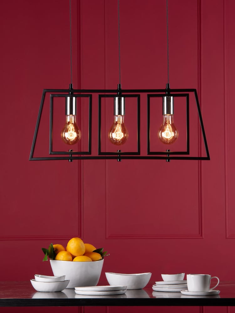 Dar Lighting Matt Black Polished Chrome Dax 3 Light Bar Pendant Light - Image 1 of 6