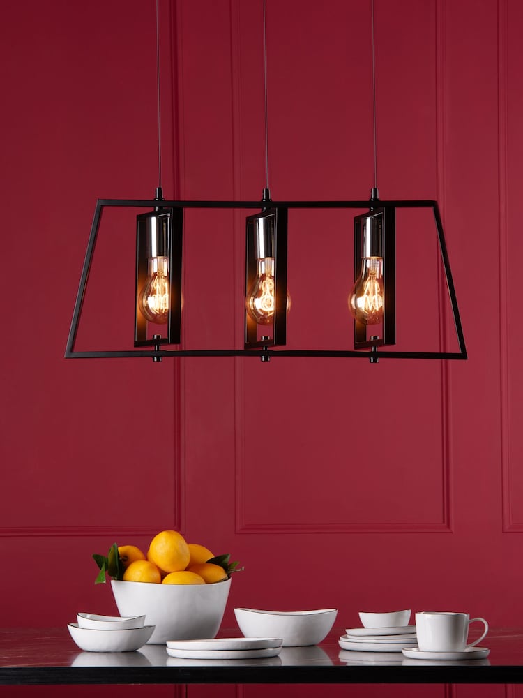 Dar Lighting Matt Black Polished Chrome Dax 3 Light Bar Pendant Light - Image 2 of 6