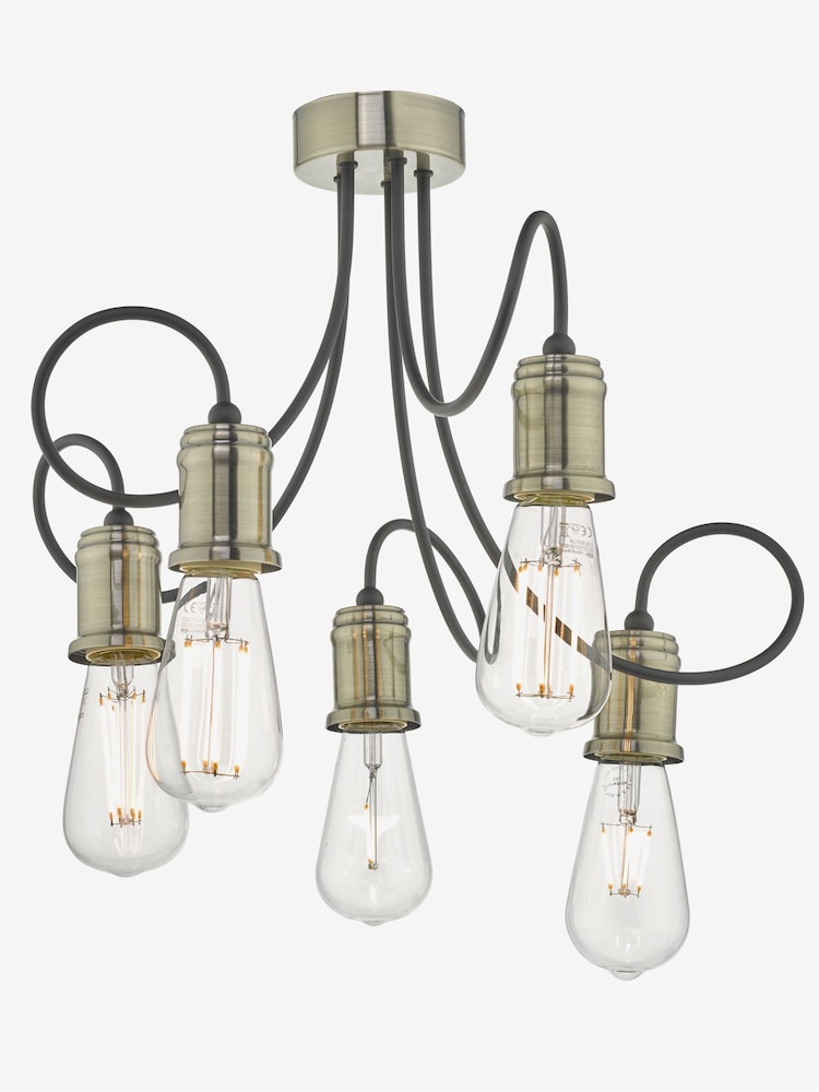 Dar Lighting Antique Brass Alzbet 5 Light Semi Flush Ceiling Light - Image 2 of 5
