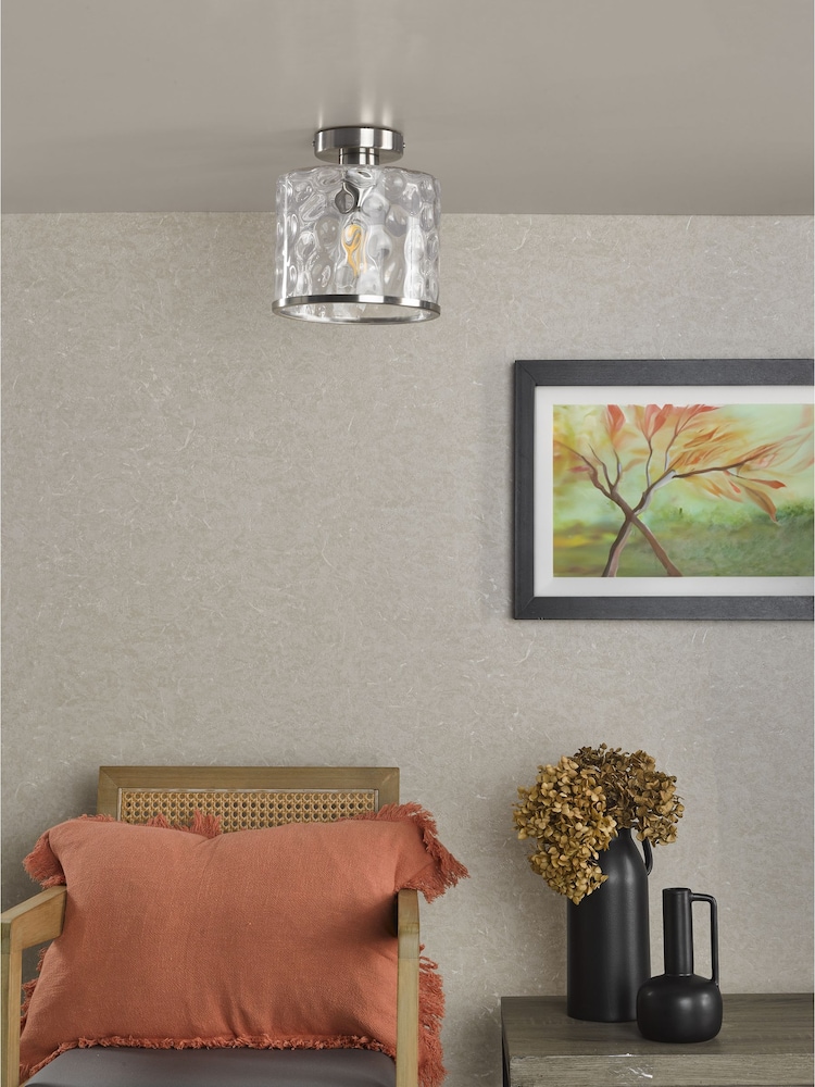 Dar Lighting Satin Chrome Glass Olsen Semi Flush Ceiling Light - Image 2 of 4