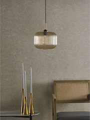 Dar Lighting Amber Ribbed Glass Natural Brass Demarius Pendant Ceiling Light - Image 2 of 6