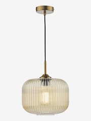 Dar Lighting Amber Ribbed Glass Natural Brass Demarius Pendant Ceiling Light - Image 3 of 6