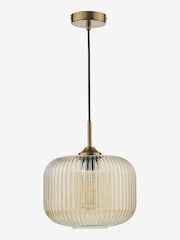 Dar Lighting Amber Ribbed Glass Natural Brass Demarius Pendant Ceiling Light - Image 4 of 6