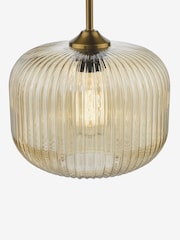 Dar Lighting Amber Ribbed Glass Natural Brass Demarius Pendant Ceiling Light - Image 5 of 6