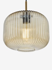 Dar Lighting Amber Ribbed Glass Natural Brass Demarius Pendant Ceiling Light - Image 6 of 6