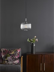 Dar Lighting Ribbed Glass Polished Chrome Demarius Pendant Ceiling Light - Image 2 of 5