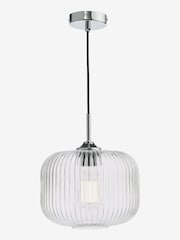 Dar Lighting Ribbed Glass Polished Chrome Demarius Pendant Ceiling Light - Image 3 of 5