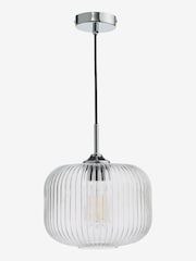 Dar Lighting Ribbed Glass Polished Chrome Demarius Pendant Ceiling Light - Image 4 of 5