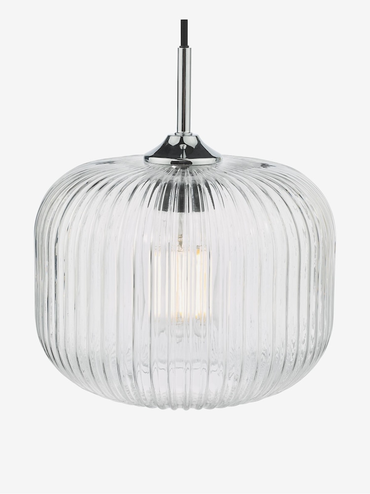 Dar Lighting Ribbed Glass Polished Chrome Demarius Pendant Ceiling Light - Image 5 of 5
