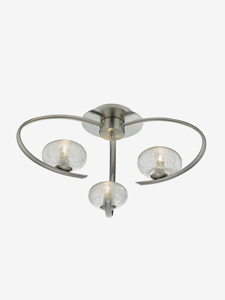 Dar Lighting Satin Chrome Textured Glass Leighton 3 Light Semi Flush Ceiling Light - Image 1 of 3