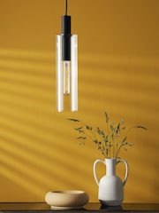 Dar Lighting Satin Black Ribbed Glass Ruben Pendant Ceiling Light - Image 2 of 7