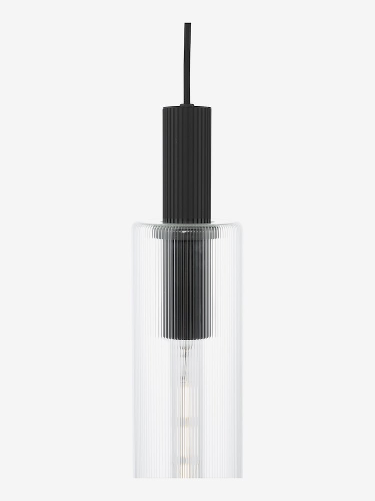 Dar Lighting Satin Black Ribbed Glass Ruben Pendant Ceiling Light - Image 7 of 7