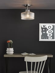 Dar Lighting Satin Nickel Ribbed Glass Lenka Semi Flush Ceiling Light - Image 1 of 5