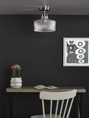 Dar Lighting Satin Nickel Ribbed Glass Lenka Semi Flush Ceiling Light - Image 2 of 5