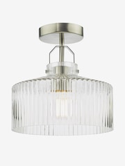 Dar Lighting Satin Nickel Ribbed Glass Lenka Semi Flush Ceiling Light - Image 3 of 5