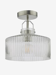 Dar Lighting Satin Nickel Ribbed Glass Lenka Semi Flush Ceiling Light - Image 4 of 5