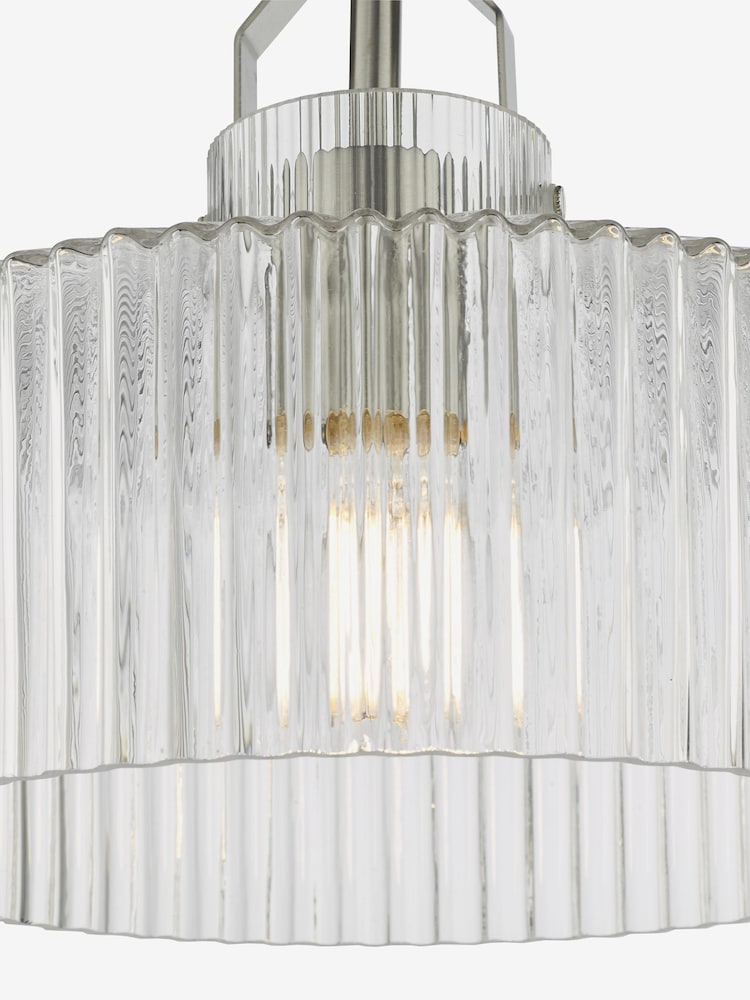 Dar Lighting Satin Nickel Ribbed Glass Lenka Semi Flush Ceiling Light - Image 5 of 5