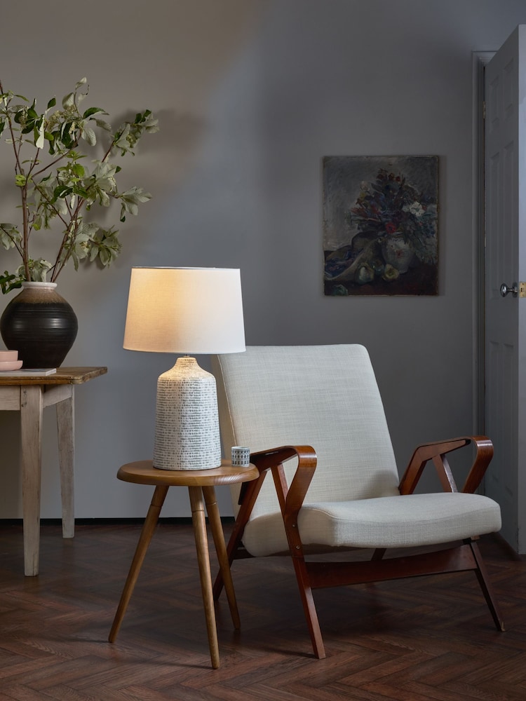 Dar Lighting Grey Ceramic Polished Chrome Vondra Table Lamp - Image 1 of 3